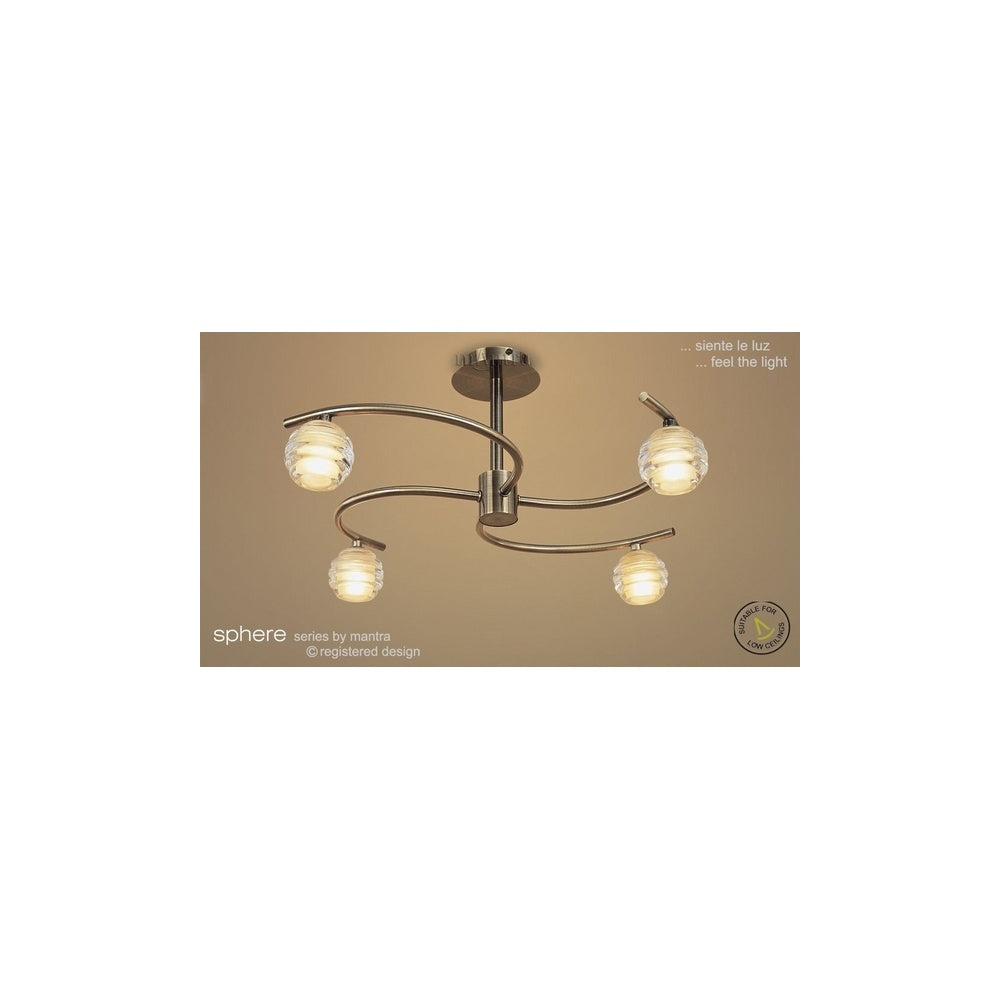 M8012 Sphere Antique Brass 4 Light Semi-Flush Ceiling Light