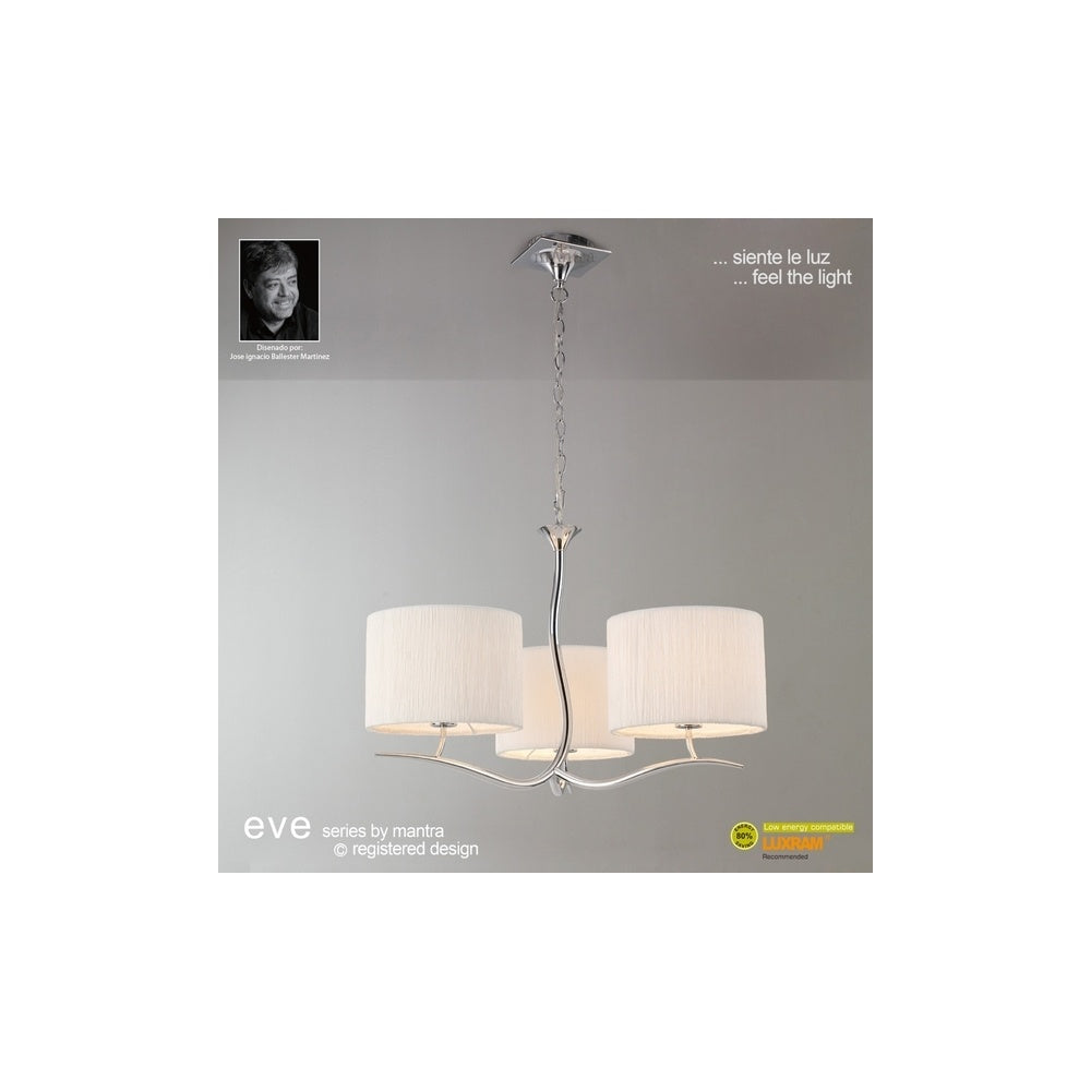 M1131 Eve 3 Light Chrome Pendant With Ivory Shades