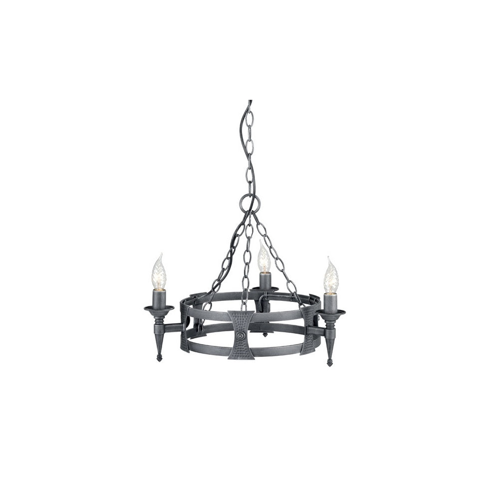 Saxon SAX3 BLK/SIL 3 Light Chandelier Beaten Metal