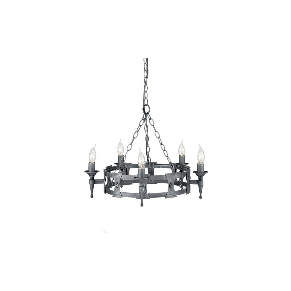 Saxon SAX5 BLK/SIL 5 Light Chandelier Beaten Metal