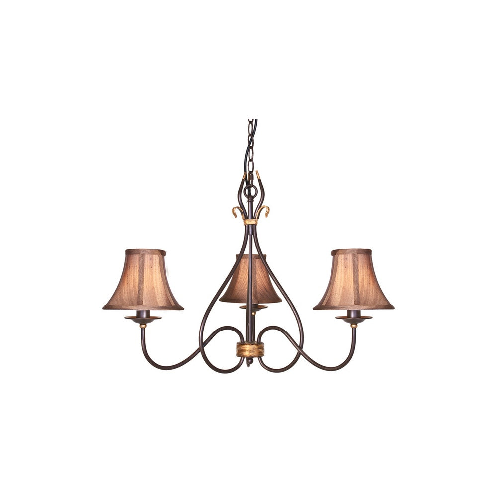 WM3 Rust/Gold Windermere wrought iron chandelier three light