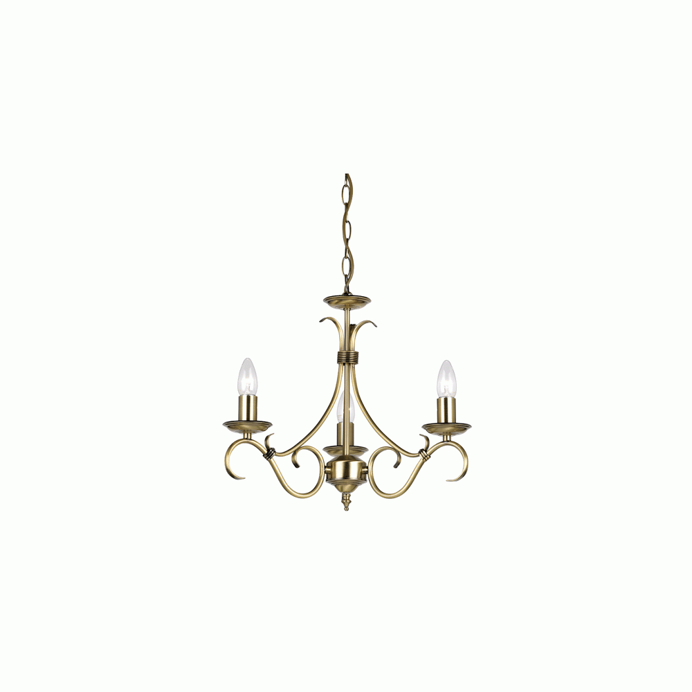 2030-3AN 3 Light Chandelier In Antique Brass