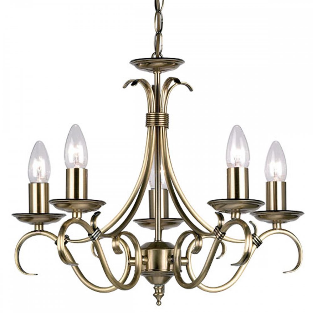 2030-5AN 5 Light Chandelier In Antique Brass