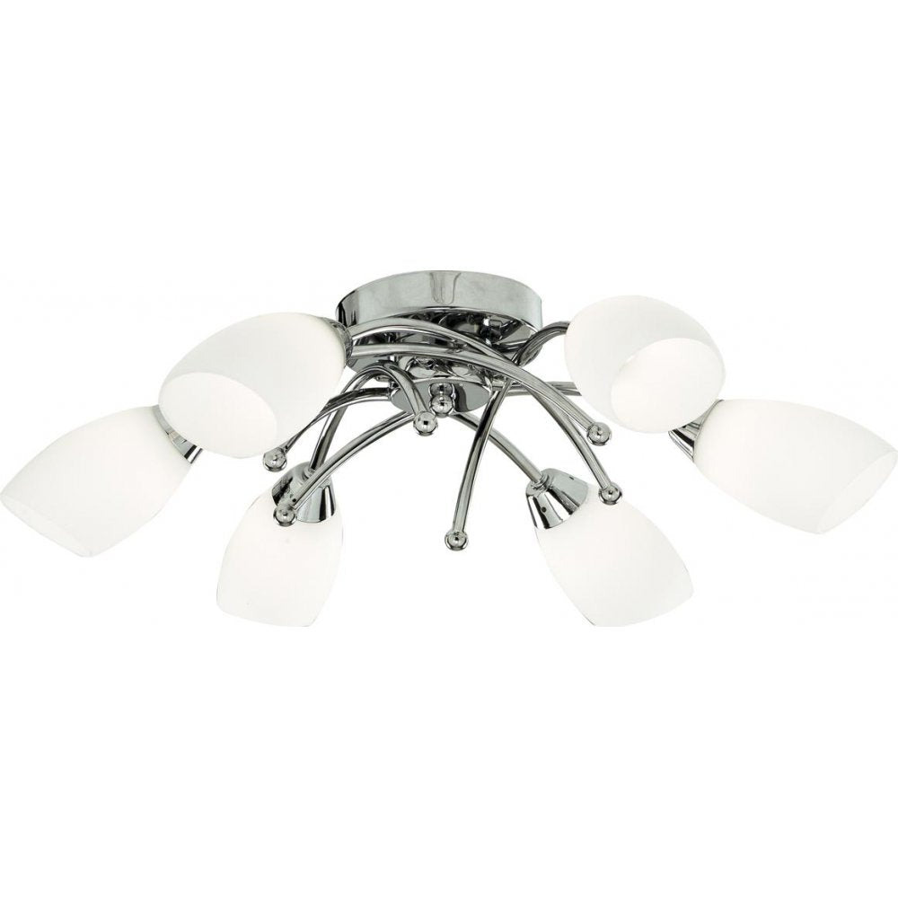 OPERA Opal 6 Light Flush Ceiling Pendant In Chrome - 8186-6CC