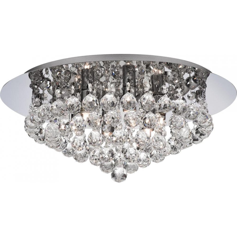 Stunning 6 Light Crystal Flush Ceiling Light In Polished Chrome Finish