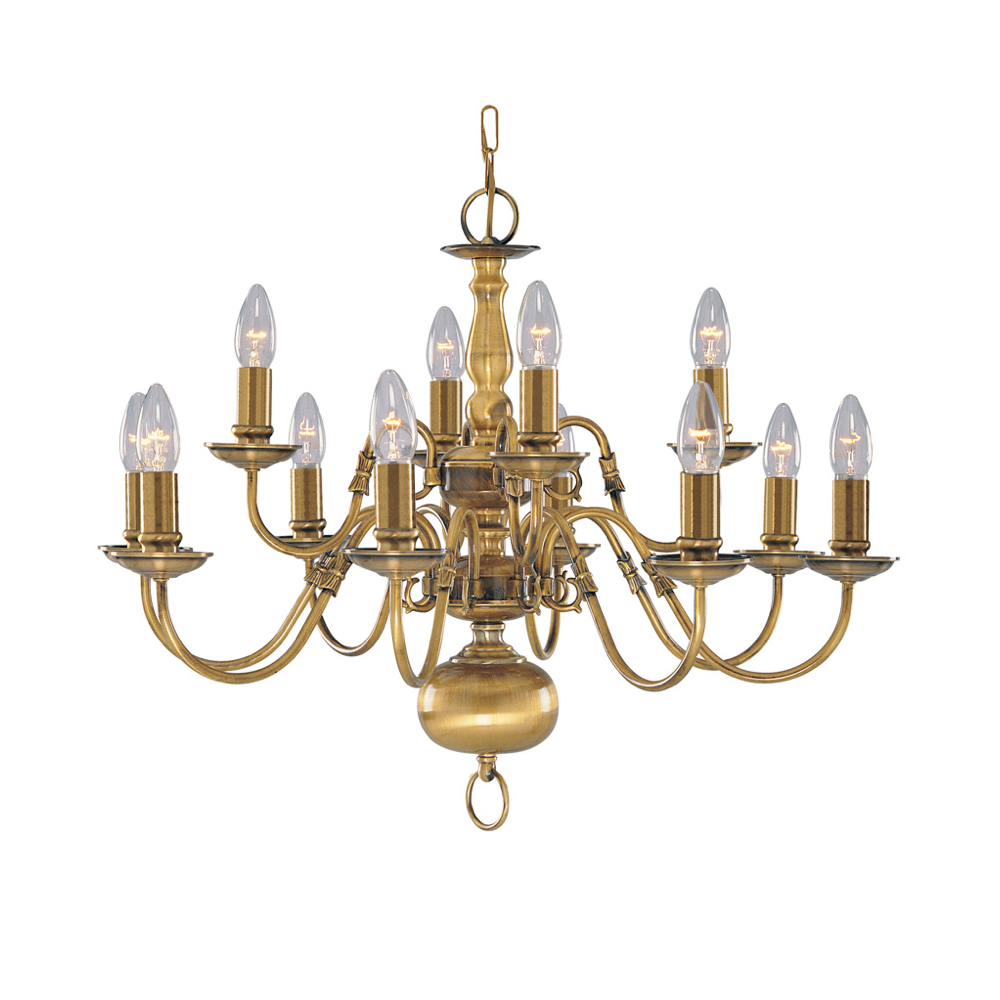 Flemish Classic 12 Light Ceiling Chandelier In Antique Brass Finish 1019-12AB