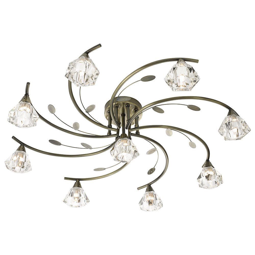 2639-9AB Sierra 9 Light Semi Flush Ceiling Light In Antique Brass
