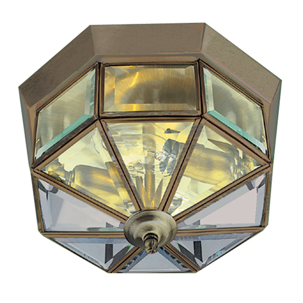 Traditional Flush Ceiling Light In Antique Brass Finish With Bevelled Glass 8235AB