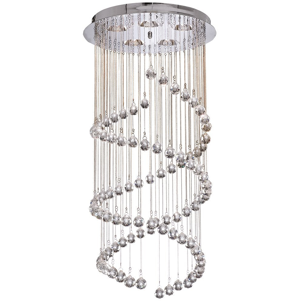 8843CC Spiral 5 Light Chandelier In Chrome And Crystal