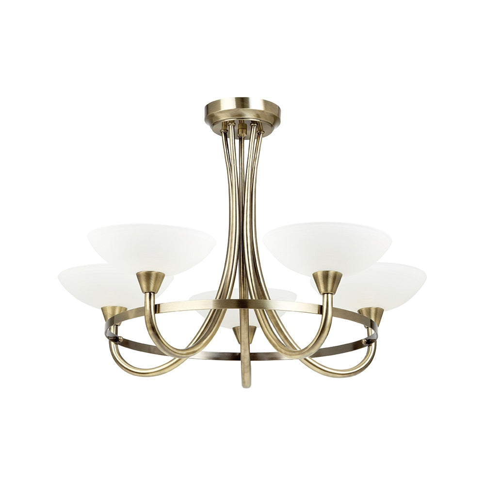 CAGNEY-5AB 5 Light Glass & Antique Brass Ceiling Light