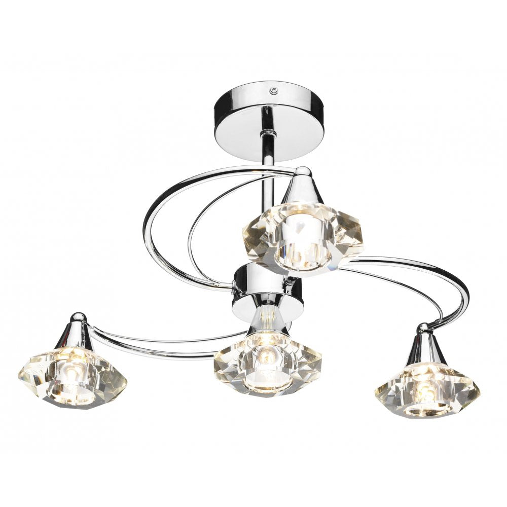 Luther 4 Light Crystal Semi Flush Ceiling Light in Polished Chrome - LUT0450