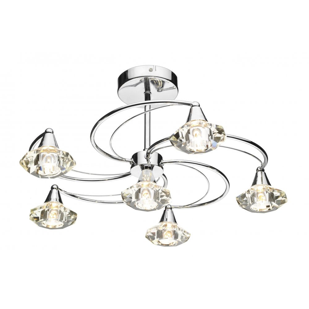 Luther 6 Light Crystal Semi Flush Ceiling Light in Polished Chrome - LUT0650