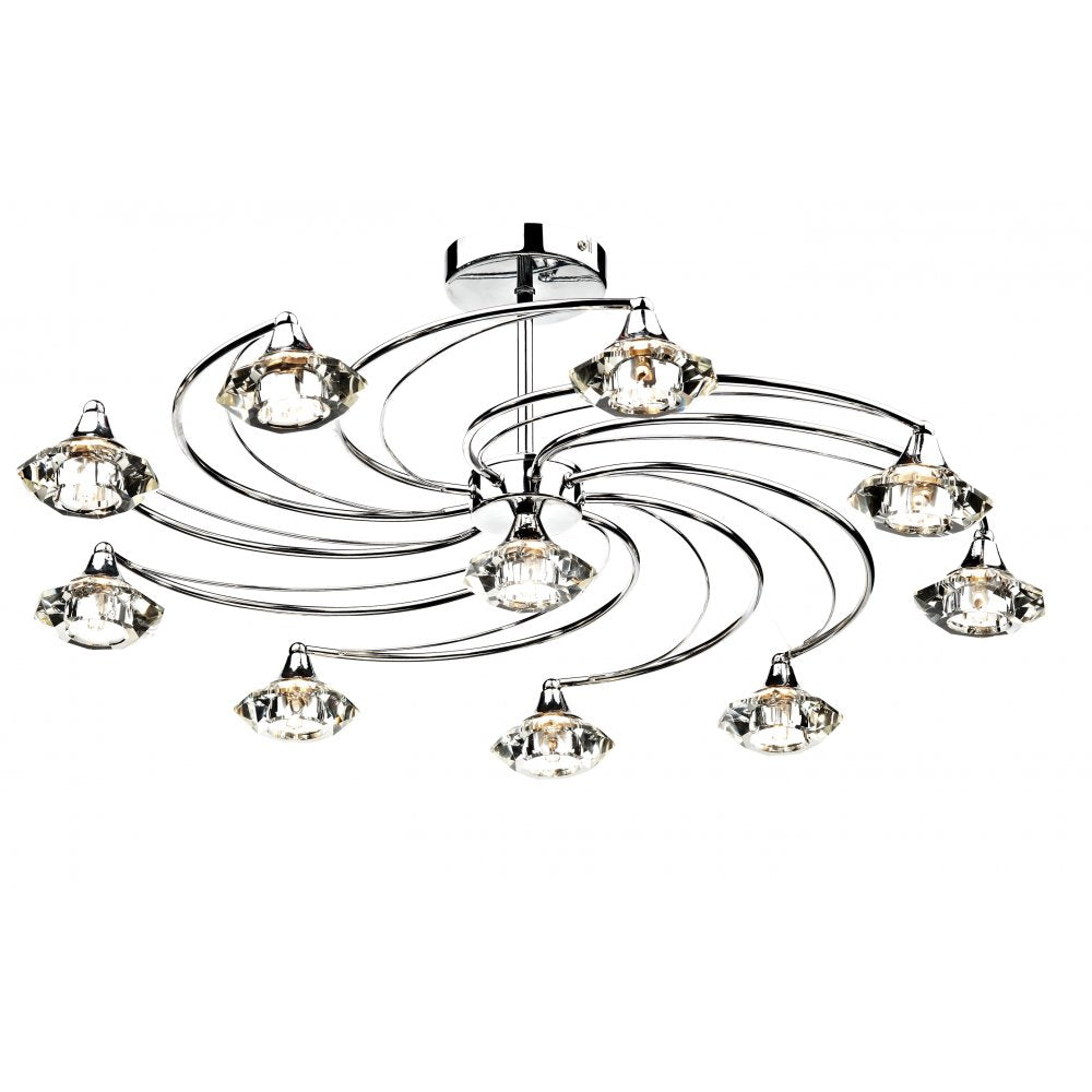 Luther 10 Light Crystal Semi Flush Ceiling Light in Chrome - LUT2350