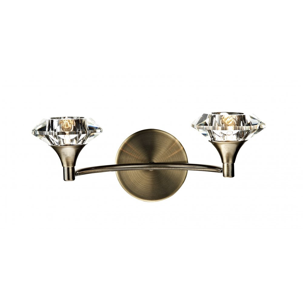 Luther 2 Light Crystal Wall Light in Antique Brass - LUT0975
