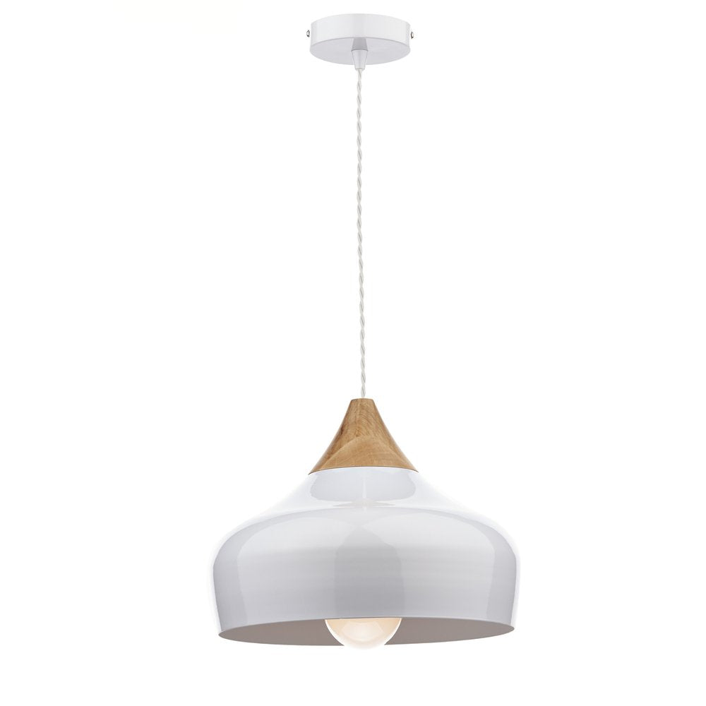 GAU0102 Gaucho White Ceiling Pendant Light with Wood Detail