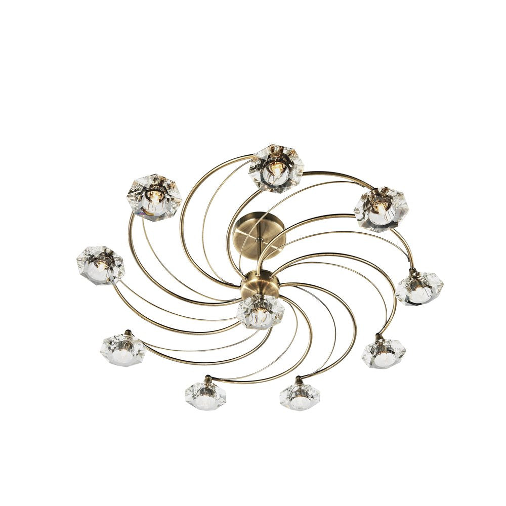 Luther 10 Light Antique Brass Semi Flush Ceiling Light - LUT2375
