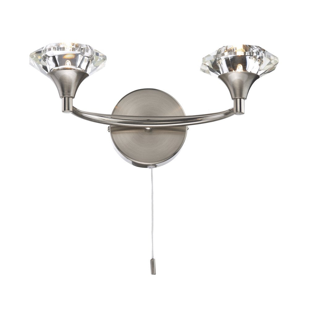 Luther 2 Light Satin Chrome Crystal Wall Light - LUT0946