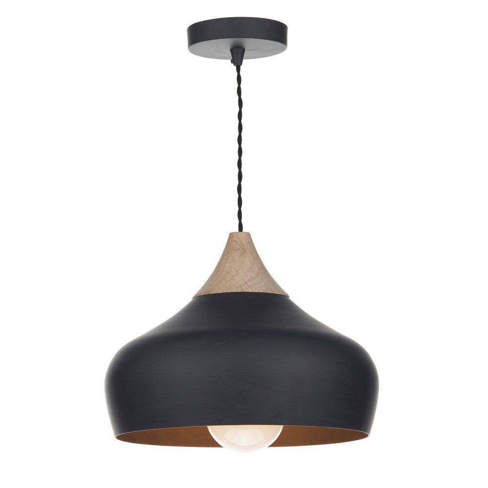 GAU0122 Gaucho Black 1 Light Ceiling Pendant Light with Wood Trim