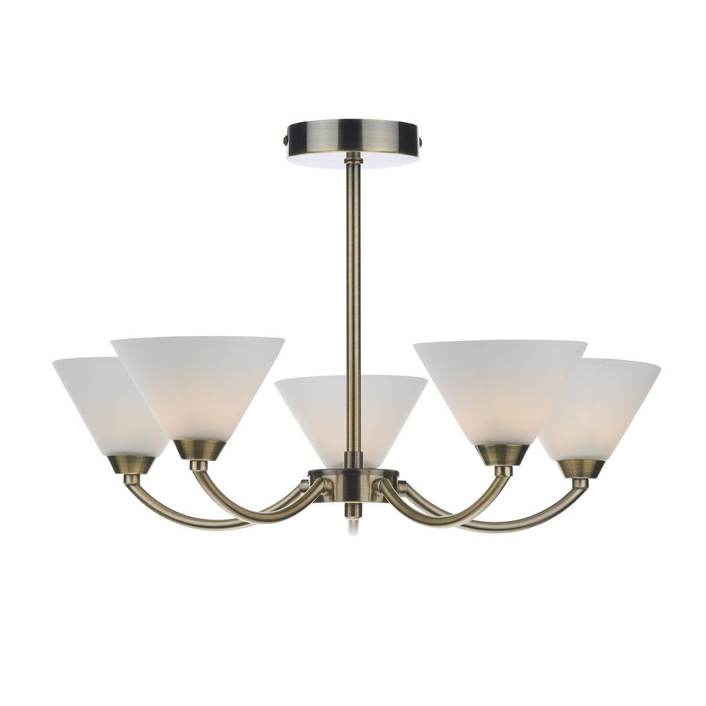 HEN0575 Henley Modern 5 Light Antique Brass Semi Flush Ceiling Light