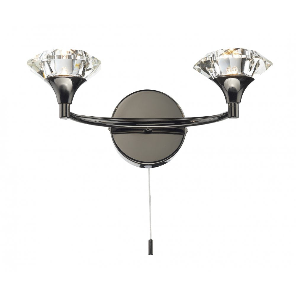 Luther 2 Light Black Chrome Switched Wall Light - LUT0967