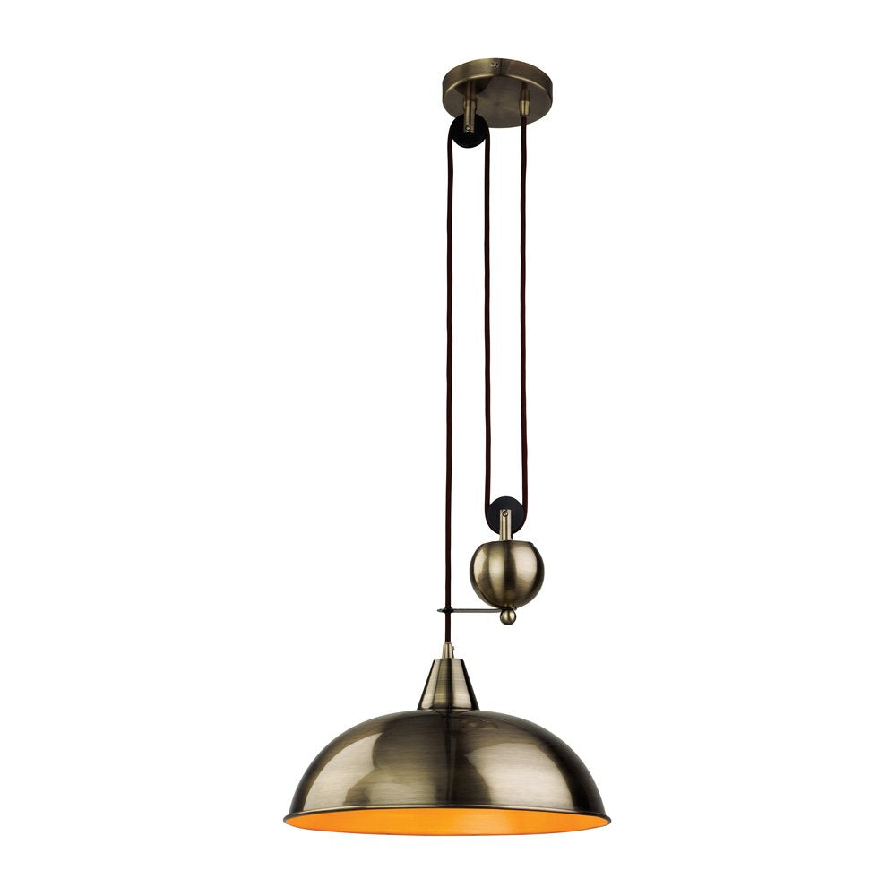 Century Modern Rise and Fall Ceiling Light in Antique Brass - 2309AB