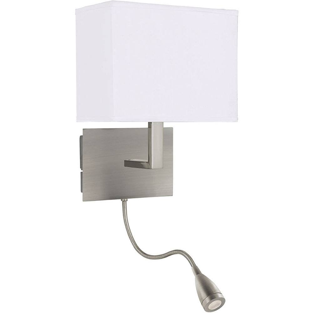 Modern Satin Silver Wall Light with LED Reading Lamp and Shade - 6519SS