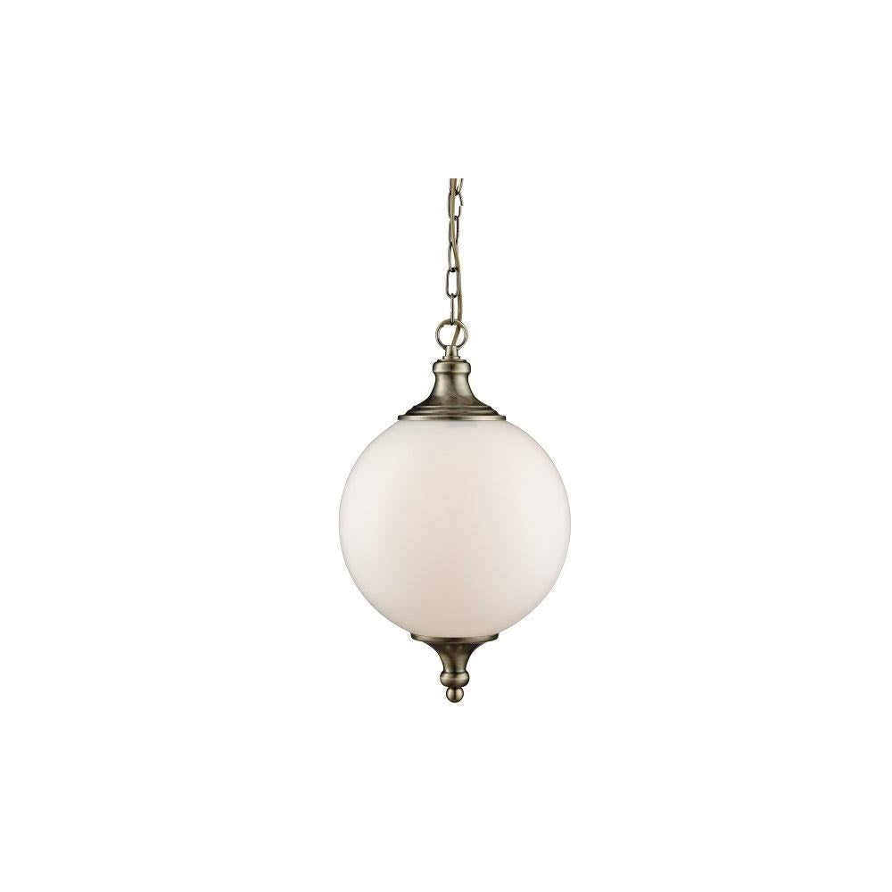 Antique Brass and Opal Glass Pendant Ceiling Light 3051AB