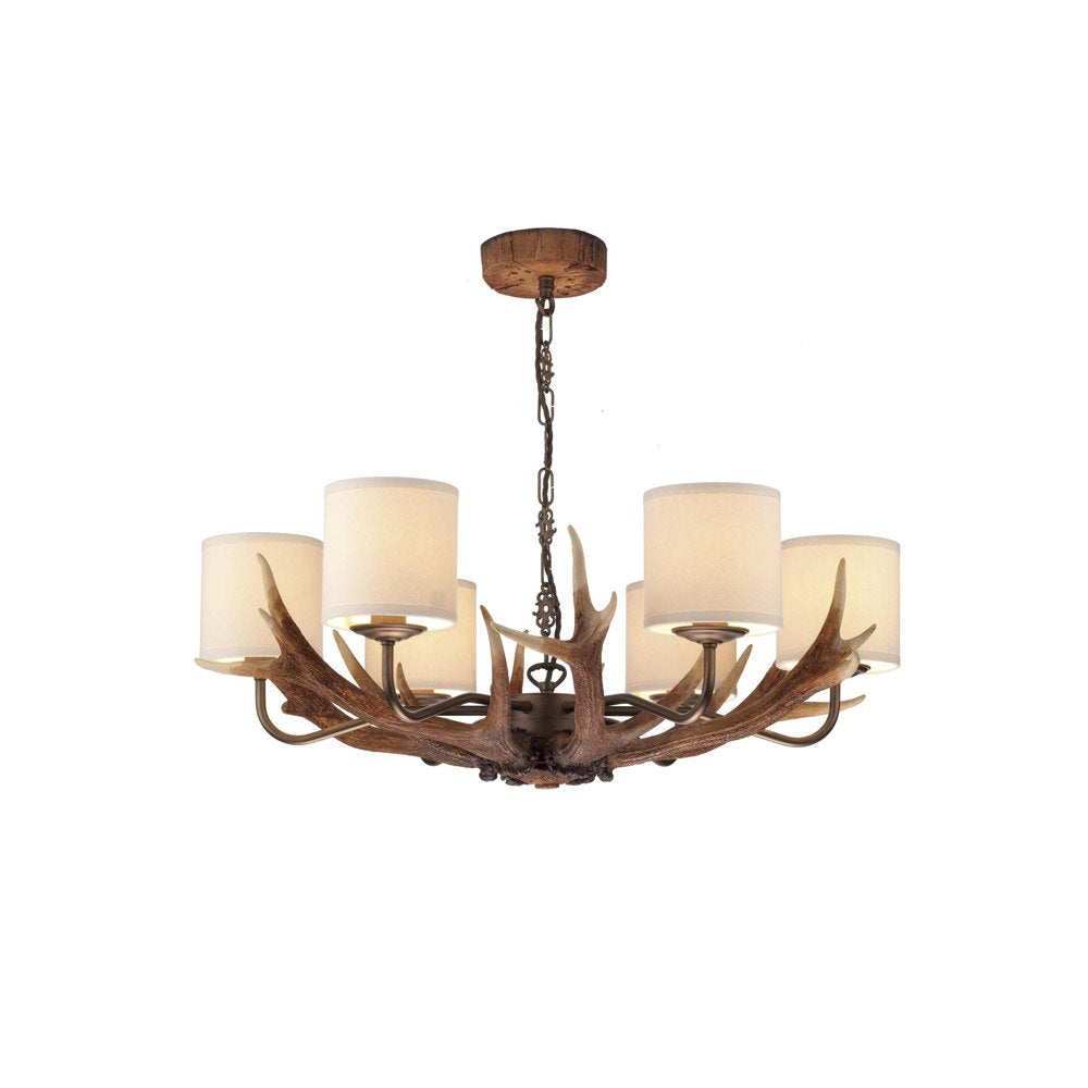 Antler 6 Light Ceiling Pendant with Cream Fabric Shades ANT0629