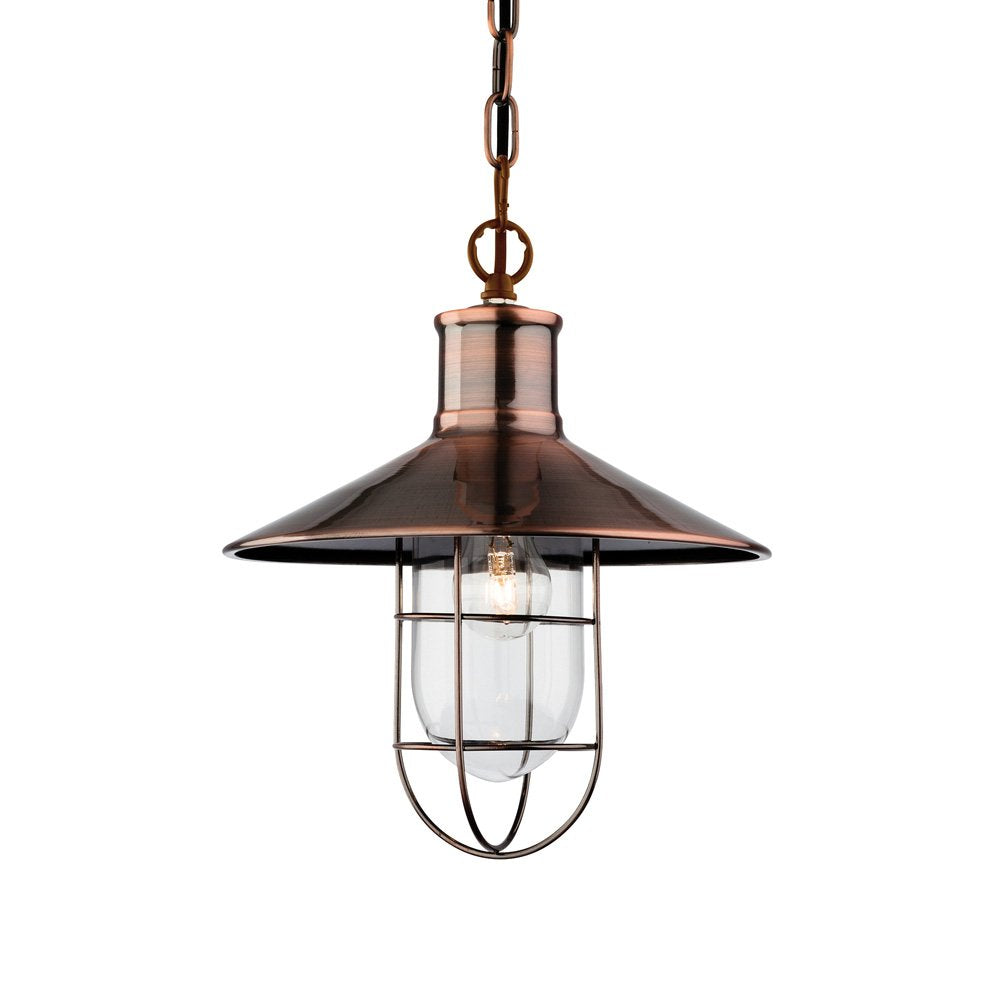 Crescent 1 Light Hanging Ceiling Lantern in Antique Copper Finish 2306AC