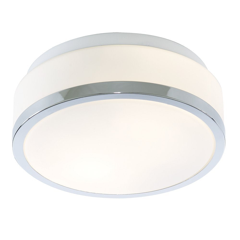Modern Flush Chrome Ceiling Light with Opal Glass - 7039-28CC