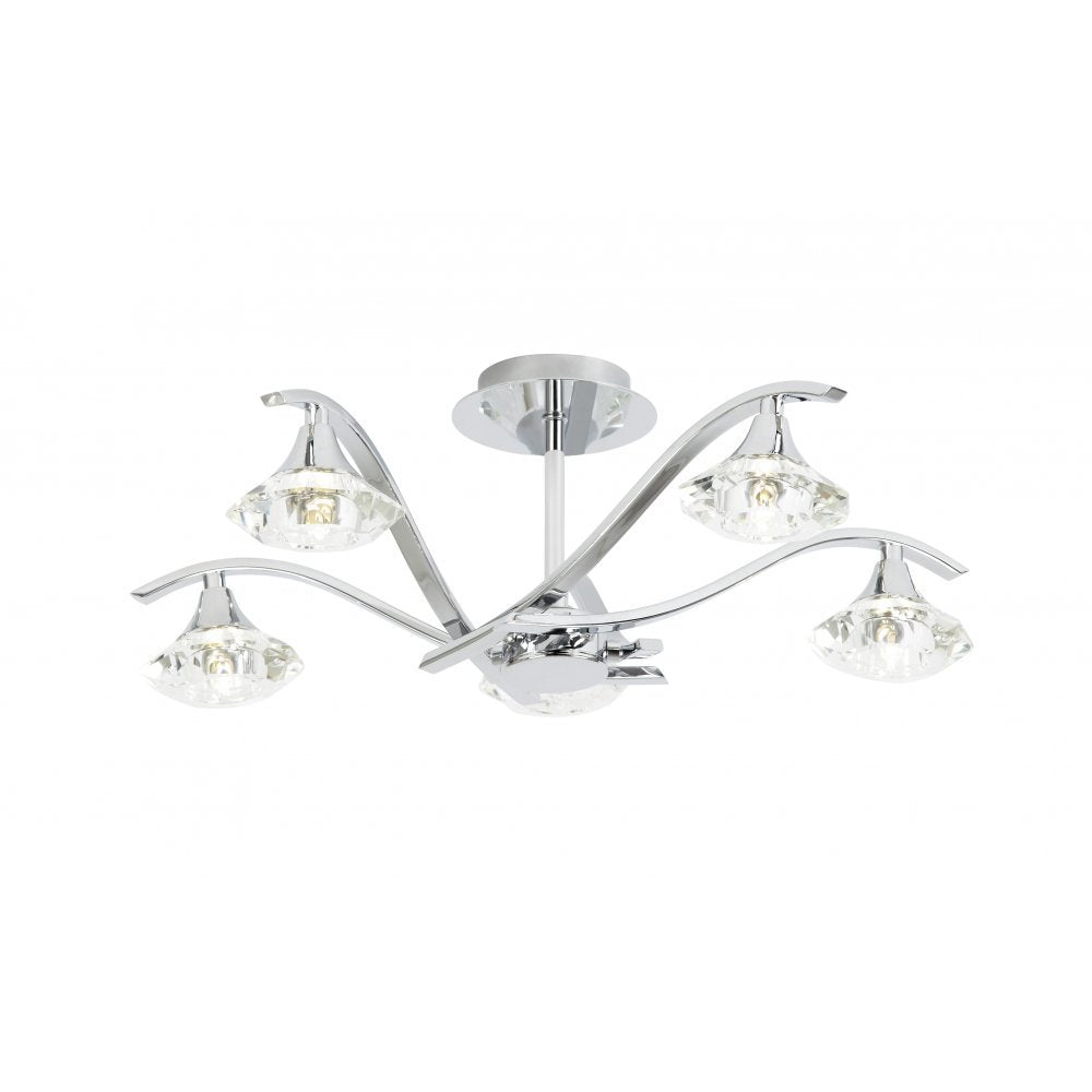 Langell 5 Light Crystal Semi Flush Ceiling Light In Chrome Finish LANGELLA-5CH