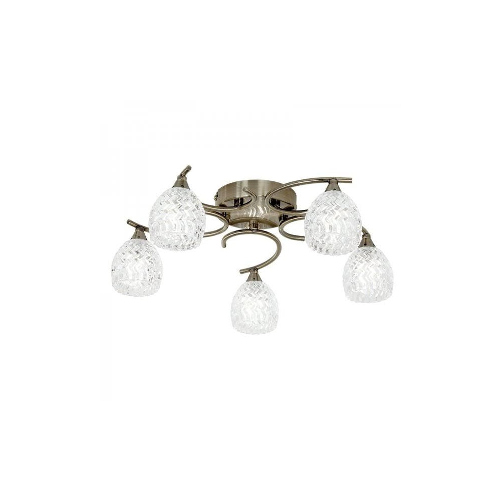 Contemporary 5 Light Antique Brass Crystal Semi-Flush Ceiling Light BOYER-5AB