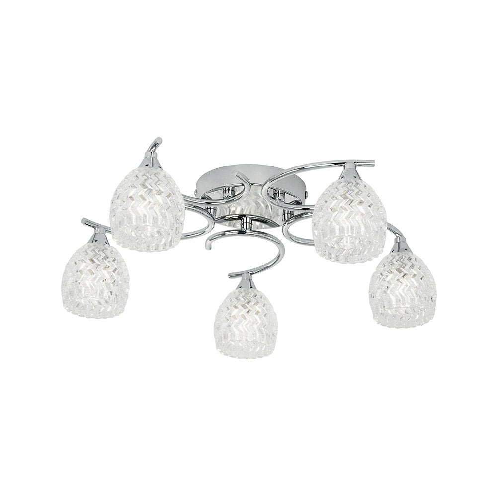 Contemporary 5 Light Chrome Crystal Semi-Flush Ceiling Light BOYER-5CH