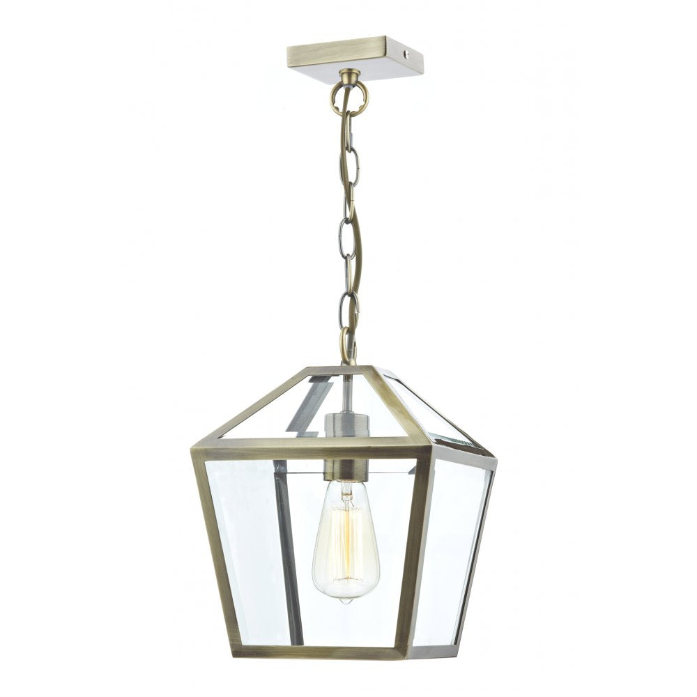 Churchill Ceiling Pendant Lantern Light in Antique Brass Finish CHU0175