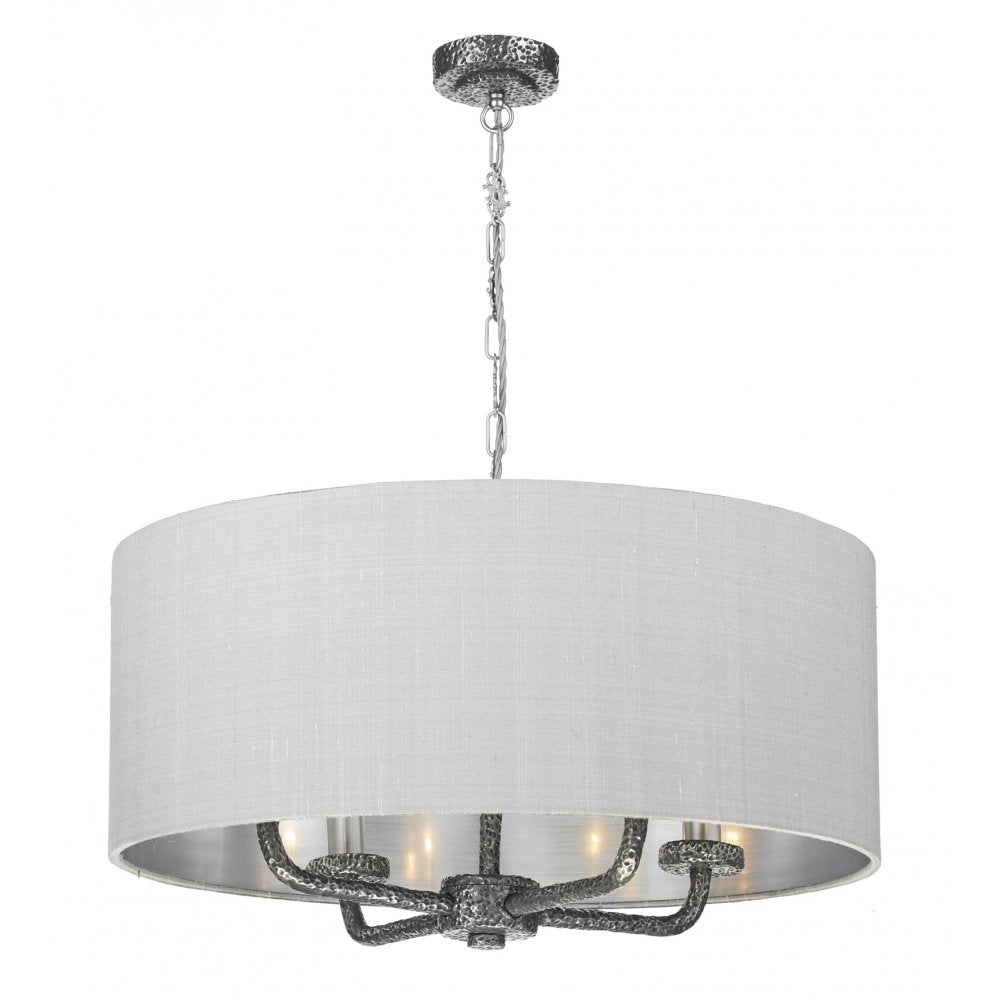 Sloane 4 Light Pewter Ceiling Pendant Light With Silver Grey Shade SLO0467-39-SI
