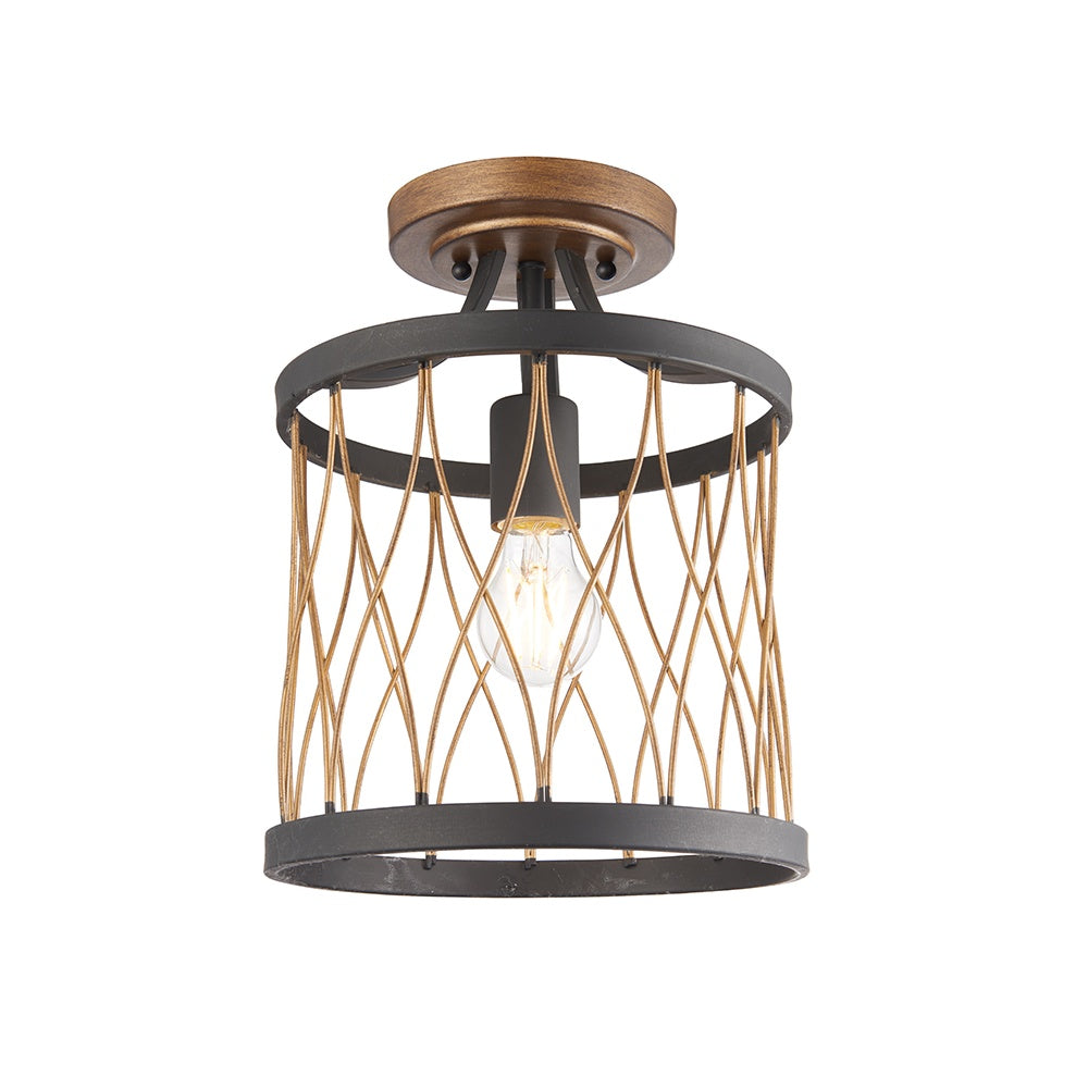 Heston Semi Flush Ceiling Light in Black and Rustic Bronze Finish 61497