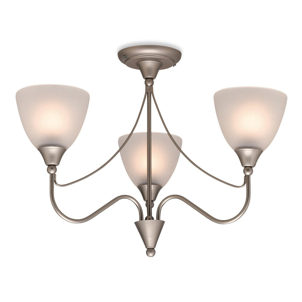 Santana 8039 Satin Steel 3 Light Ceiling Pendant with acid Glass Shades