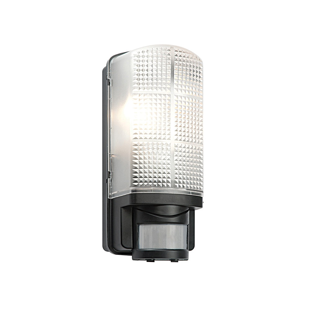 Motion PIR Exterior Black Wall Light with Frosted Polycarbonate Diffuser IP44 48739