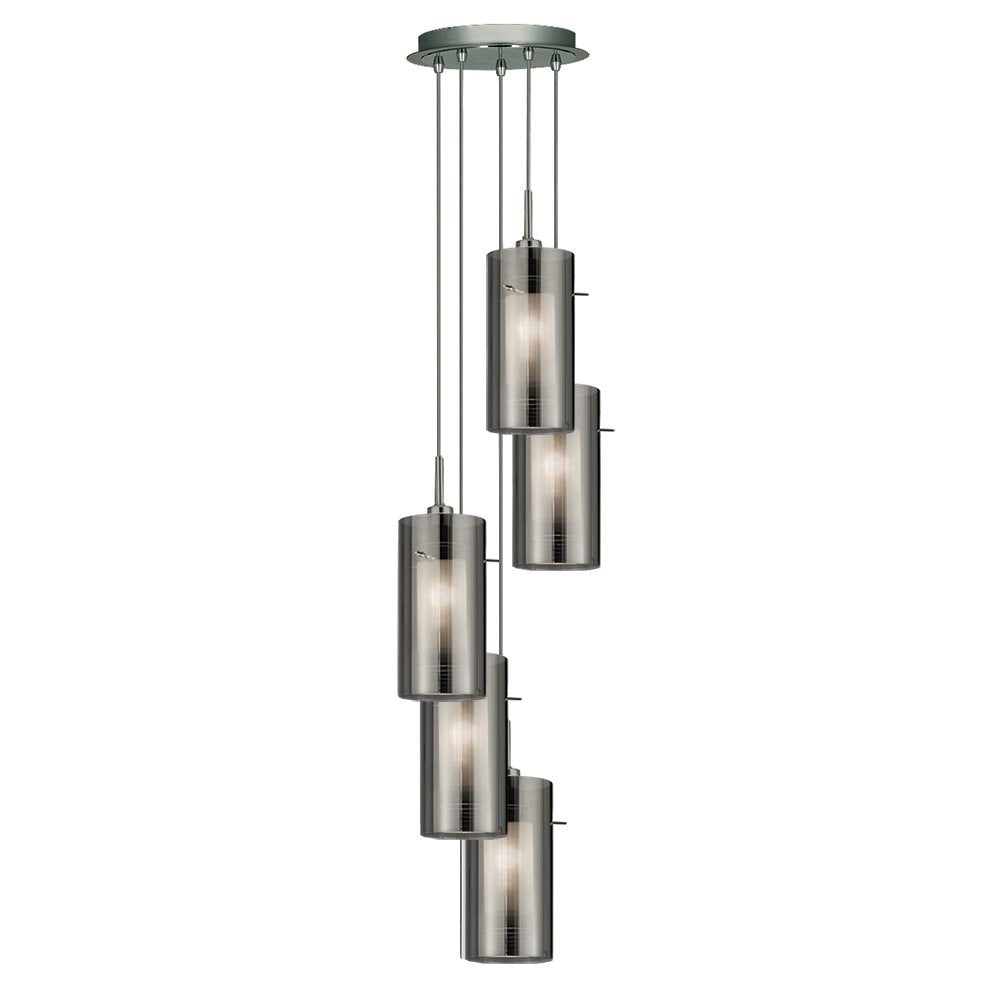Duo 2 Modern Double Glass Multi Drop Ceiling Light in Chrome Finish 2305-5SM