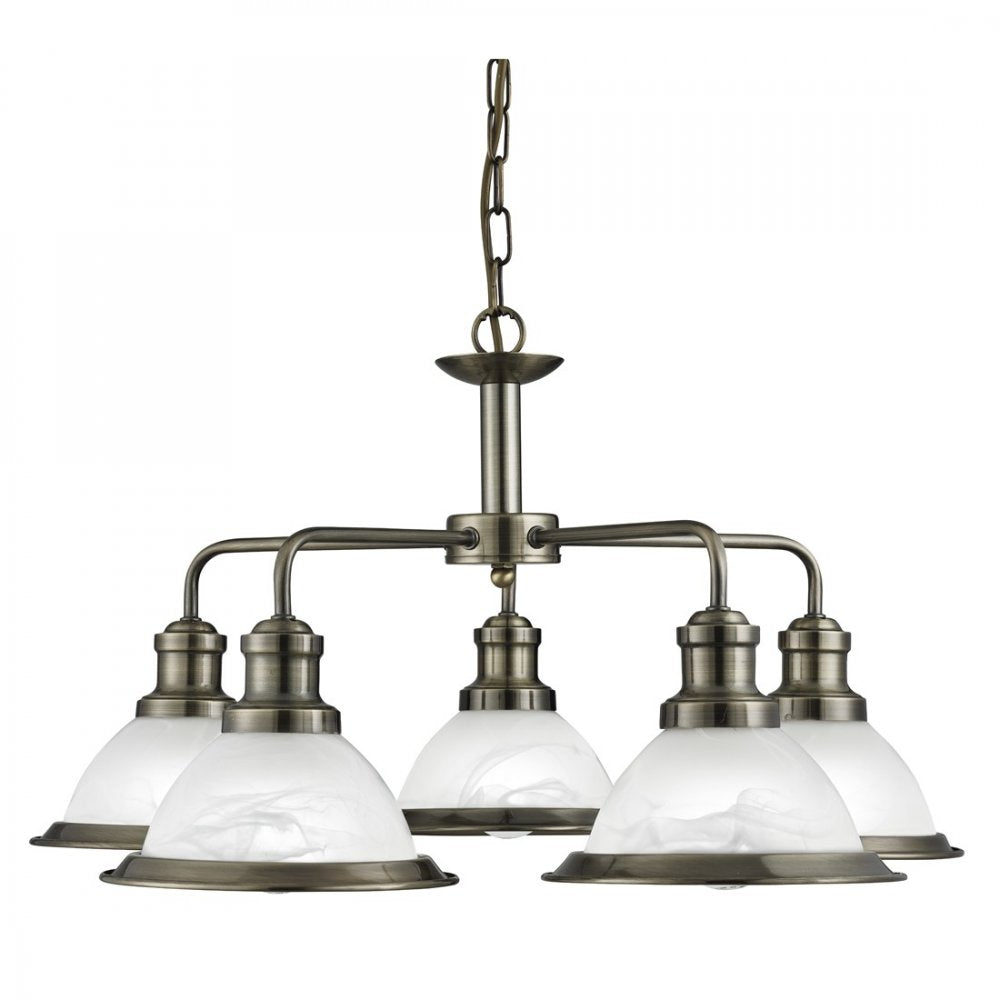 Bistro Retro 5 Light Ceiling Pendant Light in Antique Brass Finish 1595-5AB