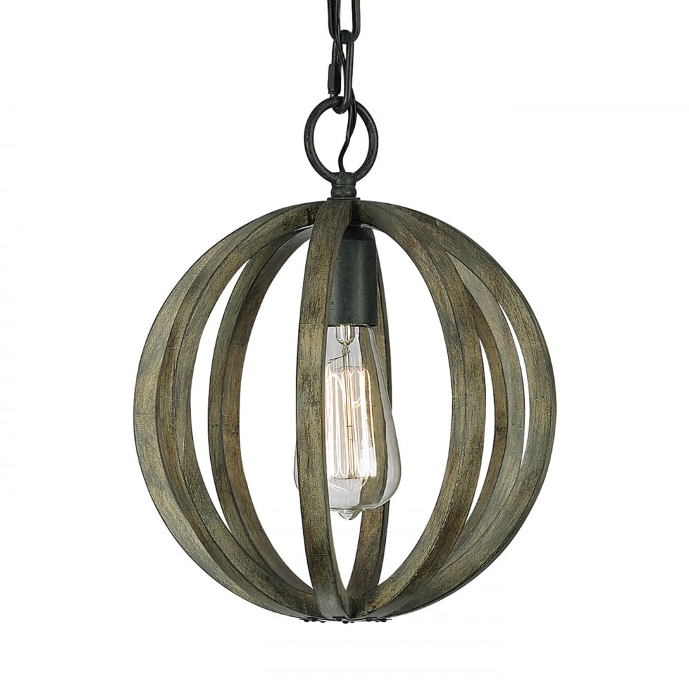 Allier 1 Light Oak Wood and Iron Mini Pendant FE/ALLIER/P WW