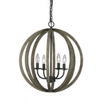 Allier 4 Light Wooden Ceiling Pendant in Iron Finish FE/ALLIER/4P WW