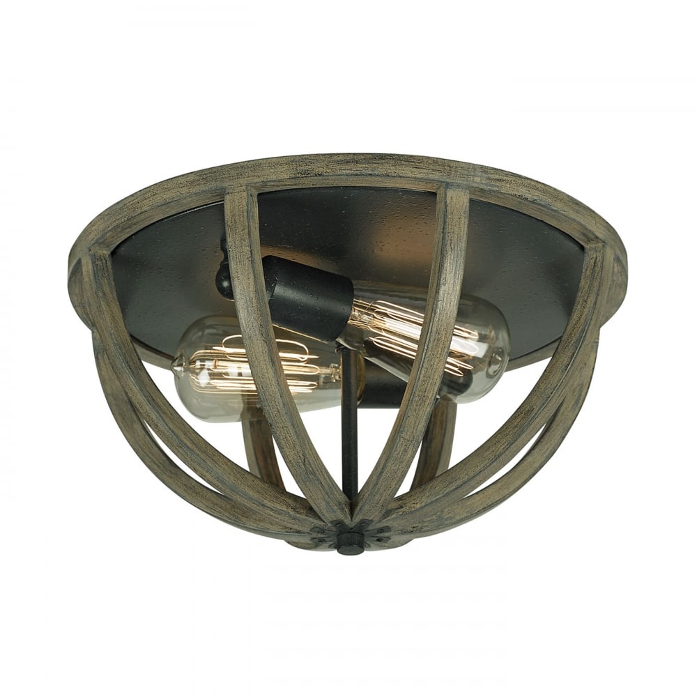 Allier2 Light Oak Wood and Iron Flush Mount Light FE/ALLIER/F WW
