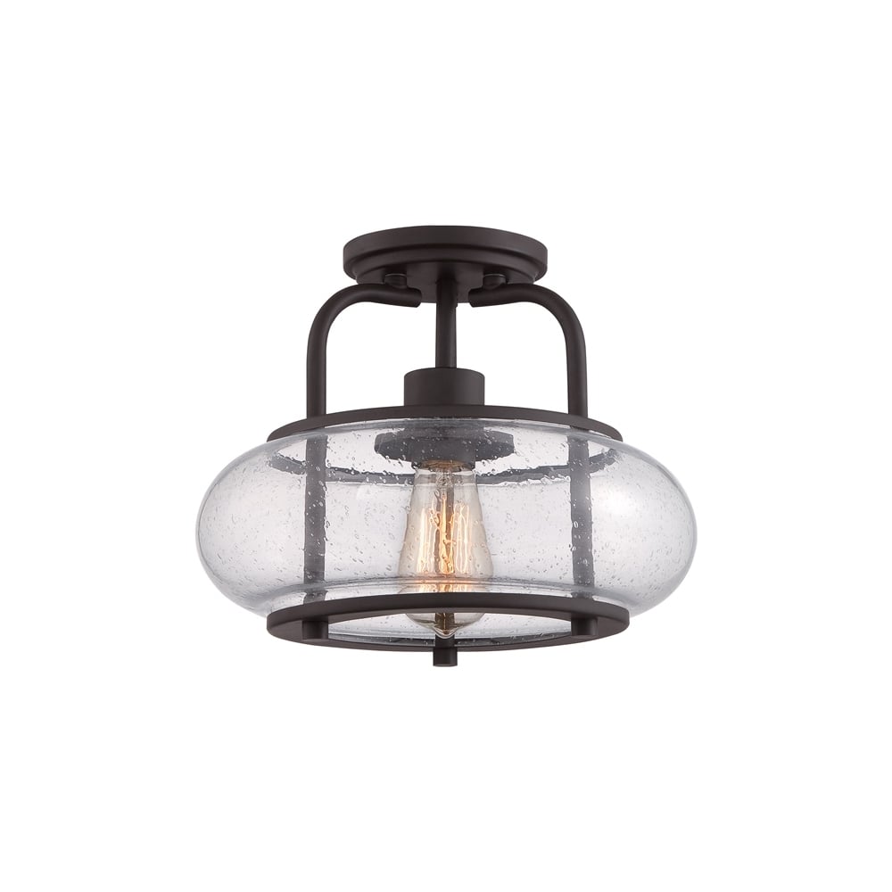 Trilogy 1 Light Old Bronze Semi Flush Light with Glass Shade QZ/TRILOGY/SF/S
