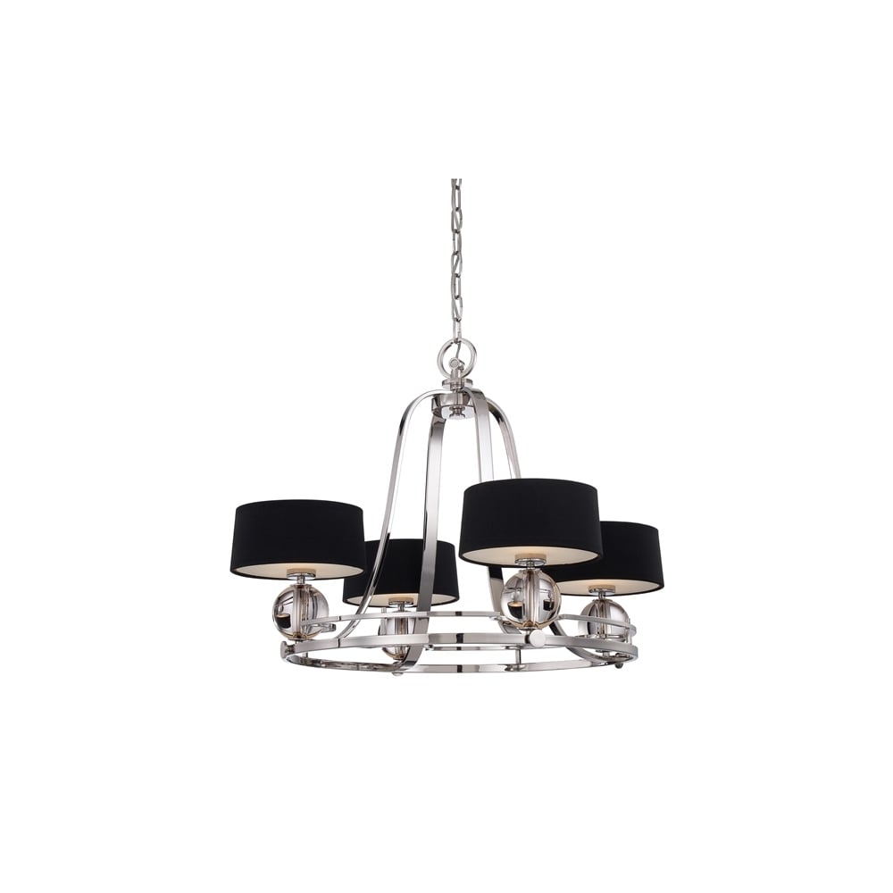 Gotham 4 Light Chandelier in Silver Finish and Black Shades QZ/GOTHAM4