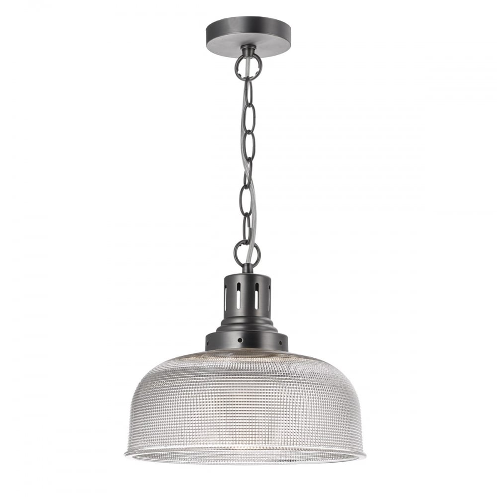 Tack 1 Light Ribbed Glass Pendant Ceiling Light TAC0161