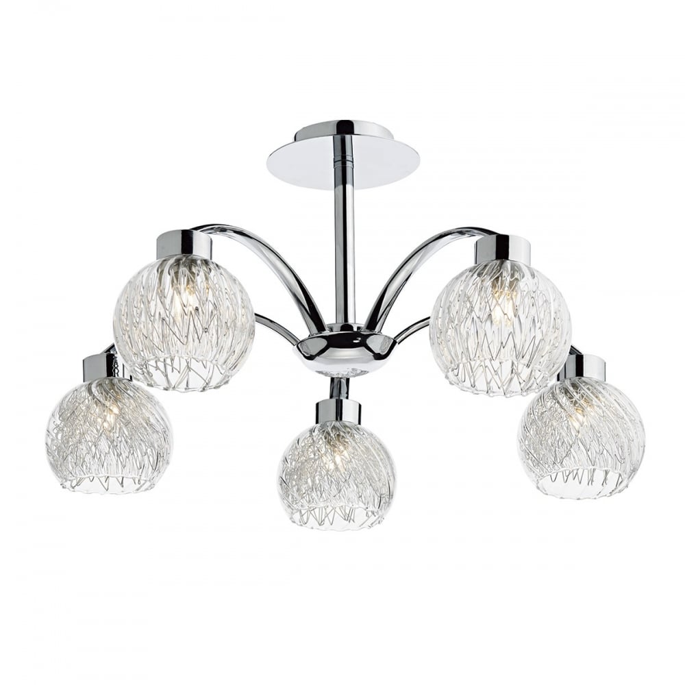 Yasmin 5 Light Chrome and Ribbed Mesh Glass Ceiling Light YAS0550