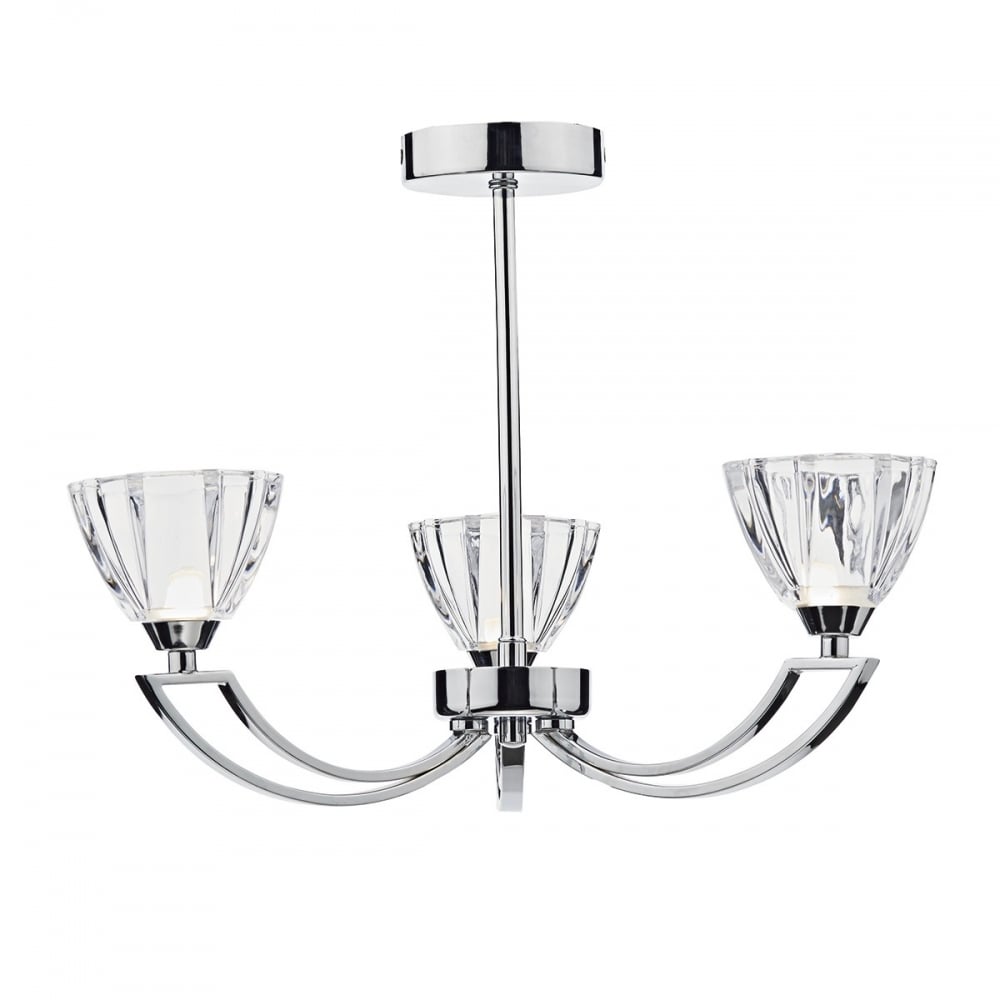 Vito 3 Light Polished Chrome Crystal Semi Flush Ceiling Light VIT0350