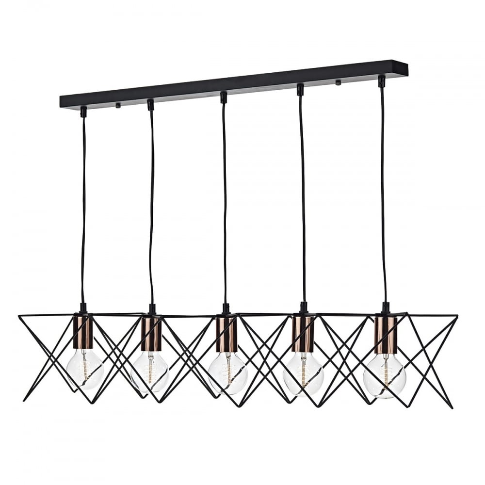Midi 5 Light Bar Pendant in a Black and Copper finish MID0522