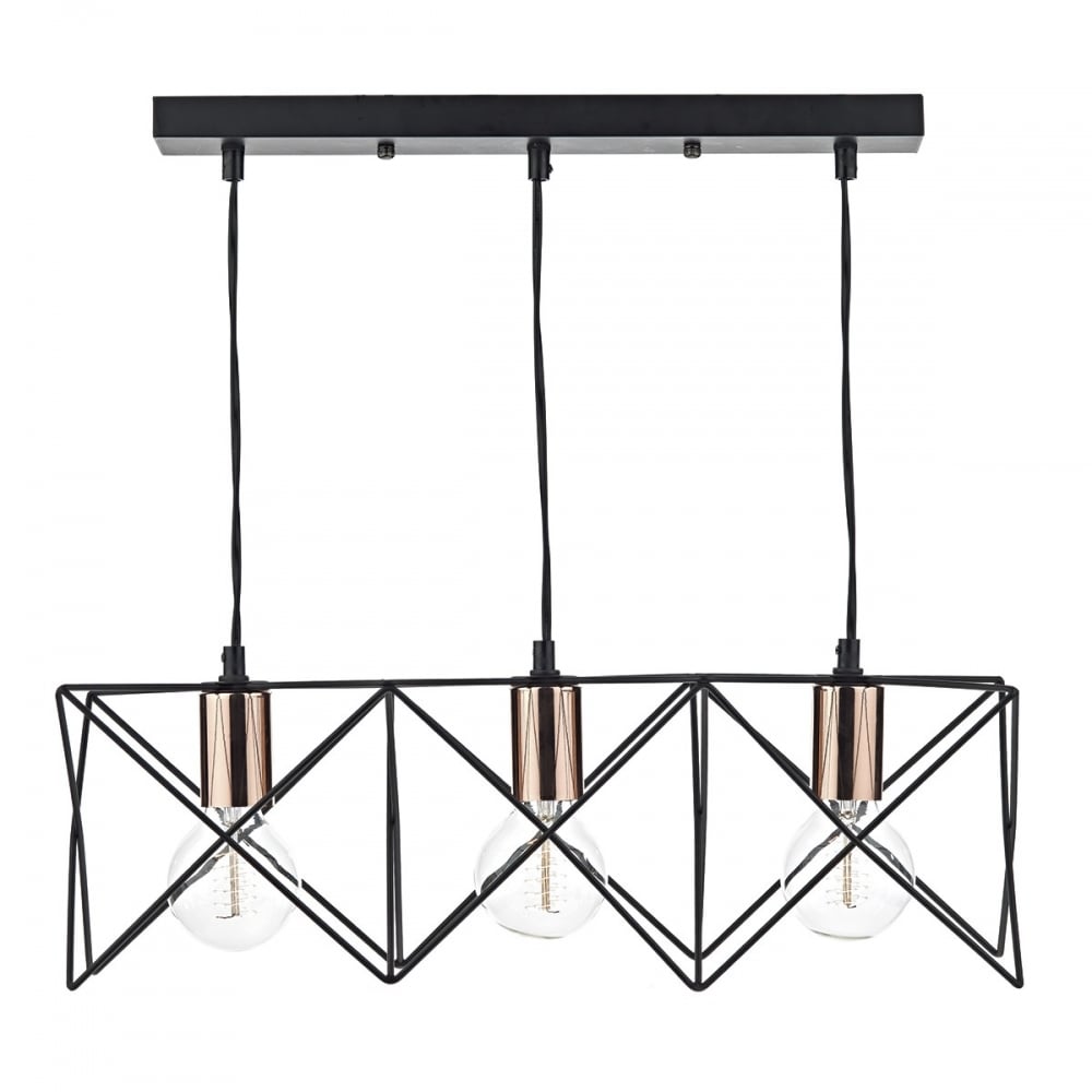 Midi 3 Light Bar Ceiling Pendant in a Black and Copper Finish MIDI0322
